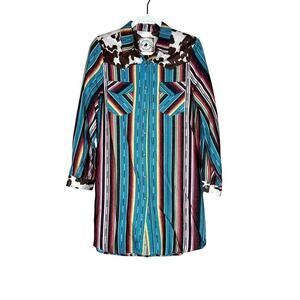 Fashion Express women's shirt size medium  pearl snap turquoise cowgirl, western